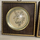 2 Vintage Mid Century Convex Floral Art Metal Frame Shadow Box Sunken Print
