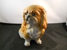 Vintage White   Brown Porcelain Pekingese Dog Planter