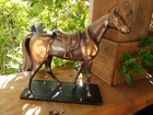 Vintage 1950 s Pot Metal Horse Figurine Statue 8 5 x 9  Bronze On  Stand Read