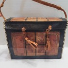Vintage Old Handmade Brown Tooled Leather African Bag Purse Tassels Boxy