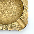 Vintage Brass Ashtray Trinket Dish Heavy Etched Floral Cigar Incense Nice Patina