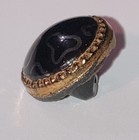 Vtg Black Glass Button Abstract Silvertone Foil Design Center Self Shank 7 16 