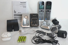 Panasonic Expandable Cordless Phone Bluetooth 2 Handset Silver  Cords  Earbuds