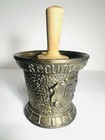 Vintage Apothecary Mortar And Wood Pestle Heavy Bronze Rx Secundum Artem