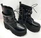 Women s Biker Ankle Boots Punk Lace Up High Wedge Heels Gothic Platform Shoes