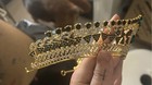 Gold Crown Headpiece Green   White Rhinestones One Size