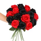  Roses Artificial Flowers - 12 Pcs Realistic Long Stem Fake Roses Black   Red