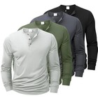 Men s Cotton Henley Shirt Long Sleeve Solid Color Casual Tee New