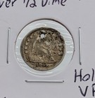 1849- Us Seated Liberty Silver Half Dime- Holed Vf