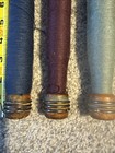 3 Vintage Wooden Spools Textile Mill Thread Bobbins Spindles W yarn