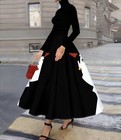 Women s Black   White Graphic Print Turtleneck Long Sleeve A-line Midi Dress