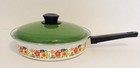 Vtg Flower Power Enamelware Mcm 70   s Skillet 10 5    Frying Pan Avocado Green Lid