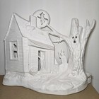 Ceramic Bisque ready To Paint Rare Vintage Large   Small Haunted House W  Tree