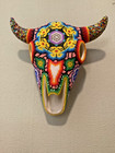 Huichol Handmade Beads On Wax Steer bull cow Faux Skull Mexican Art Sculpture