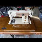 Antique Singer Sewing Machine Set In A Wooden Table