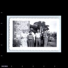 Old Vintage Photo Men Woman And Boy Outside House Found Photograph Picture