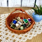 Antique Silk Sewing Basket Purse Wood Thread Spools 1920s