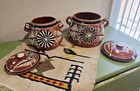 Rare Vintage Tlaquepaque Lidded Pot Set 1930s Cobalt Blue   Mid-century Green