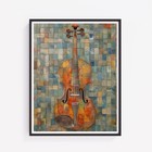 Rustic Violin Wall Art     Vintage Instrument Print On Color Tile   Musical 