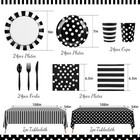 170pieces Black And White Party Supplies Disposable Paper Plates Napkins Cups