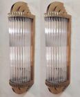 Art Deco Vintage Brass   Glass Rod Wall Sconce Light Fixtures - Antique 2 Pcs