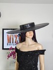Wide Brim Black Boater Hat  Sturdy Wedding Fascinator