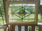 Antique English Stained Glass Window Geometric  Design  17 1 4 T  X 22 5 W