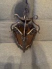 Vintage Mid Century Modern Amber  Glass Hanging Swag Lamp Mcm
