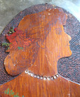 Antique Flemish Burnt Wood Pyrography 19-1 2  Panel Of Lady