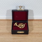 Miniature French Horn Gold Brass Metal Instrument With Case 1 12 Scale Dollhouse