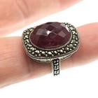 Large Sterling Silver 10ct Natural Red Ruby And Marcasite Ring Size 5 75