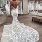 Spaghetti Straps Mermaid Wedding Dresses Lace Applique Backless Bridal Gowns New