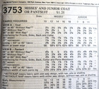 3753 Mccalls Vintage 1973 Misses Junior Coat Pantsuit Lined Double Breasted Coat