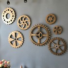 Vintage Steampunk Wood Wheel Gear Gold Ornaments Bar Pub Garage Art Wall Decor