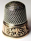 Antique Stern Bros Gold Band Sterling Silver Thimble  Chased    c Scrolls     C1890s
