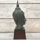 Bronze Thai Buddha Head Statue On Wooden Base Home Decor Asian Art Antique
