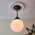 Antique Brass Pendant Light Fixture With Large Vintage Milk Glass Globe 
