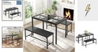Modern Solid Hardwood Dining Table Set For 4 With Bench - Easy Assembly