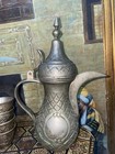 Antique Silver Plated Copper Arabic Dallah Set - 28cm Pot   8 Cups - Ornate