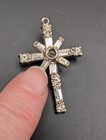 Vintage Catamore Sterling Silver Rhinestone Stanhope Cross Pendant Rare Read