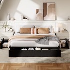 King queen full Bed Frame Fabric Upholstered Platform Bed With 3 Storage Drawers