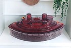 Vintage Ruby Red Glass  remember The Maine  Navy Battleship Candy Trinket Dish