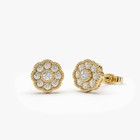 14k Solid Gold Floral Design Natural Diamond Stud Pushback  Earrings For Women