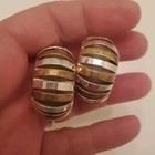 Vintage Laton Mexico Sterling Silver 925 Mixed Metal Hoop Pierced Earrings 