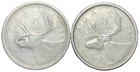 1953   1960 Canada Silver Quarter 25 Cents Lot 2 Coins 80  Silver Elizabeth Ii