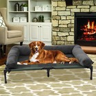 2in1 Strong Metal Frame Elevated Dog Bed Extra Large Raised Bolster Sofa Lounger