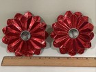2 Vtg Made In Usa Red Foil Christmas Candle Holders Poinsettia happy Holiday Co 