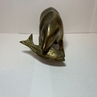 Vintage Mcm Wildlife Art Solid Brass Bear Sculpture W salmon 5 1 4    X 3    Rare