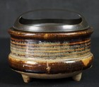 Antique Japan Seto Bronze Lid Ceramic Koro Censer 1800 Kiln Art
