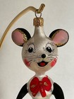 Vintage De Carlini Italian Mouse With Red Bow Blown Glass Ornament 7    Rare          